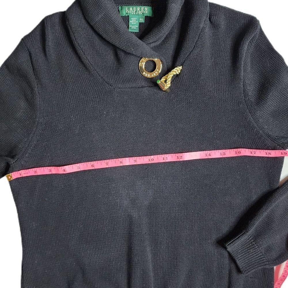 𝅺GORGEOUS Black Lauren By Ralph Lauren Cotton Pullover Sweater with Gold Toggle - Picture 2 of 7